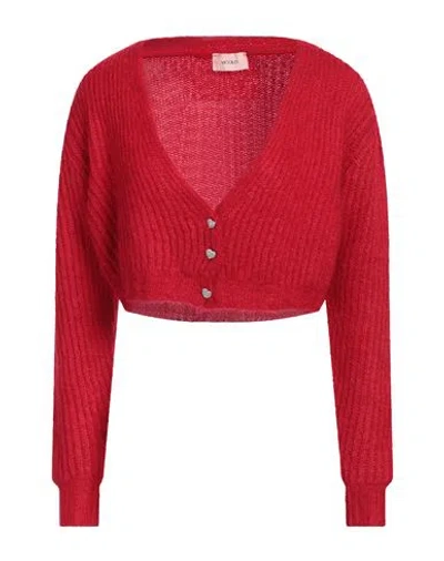 Vicolo Woman Cardigan Red Size Onesize Acrylic, Polyamide, Mohair Wool In Gray