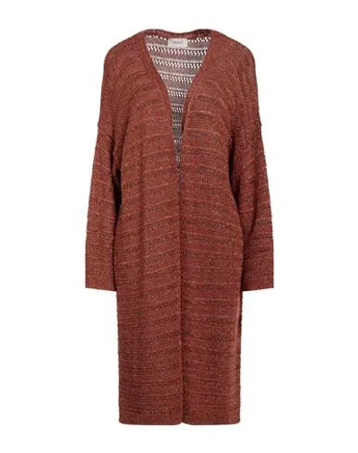 Vicolo Woman Cardigan Rust Size Onesize Viscose, Metallic Polyester In Red