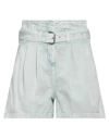 Vicolo Woman Denim Shorts Light Green Size S Cotton In Green