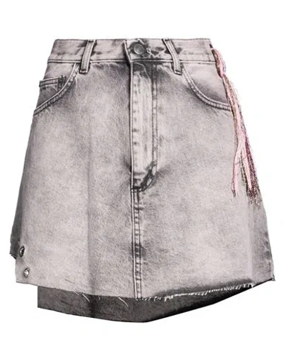 Vicolo Woman Denim Skirt Grey Size S Cotton In Animal Print