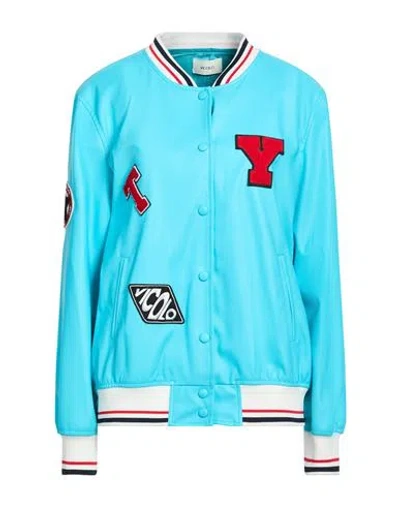 Vicolo Woman Jacket Azure Size S Viscose, Polyurethane, Nylon In Blue