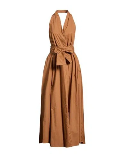 Vicolo Woman Maxi Dress Camel Size M Cotton In Brown