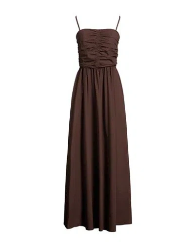 Vicolo Woman Maxi Dress Chocolate Brown Size L Cotton