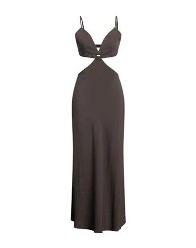 Vicolo Woman Maxi Dress Chocolate Brown Size M Viscose, Linen In Brown
