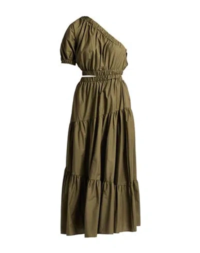 Vicolo Woman Maxi Dress Military Green Size M Cotton