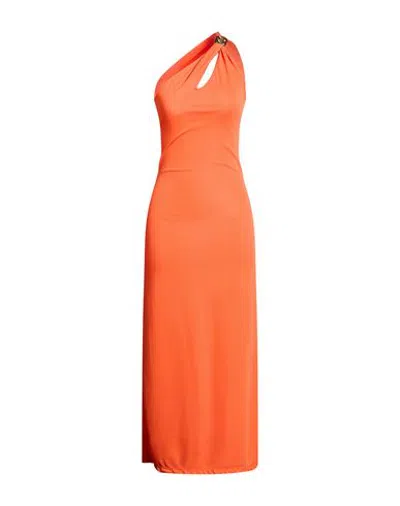 Vicolo Woman Maxi Dress Orange Size S Polyester, Elastic Fibres
