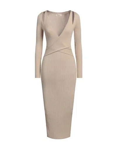 Vicolo Woman Midi Dress Beige Size Onesize Viscose, Polyester