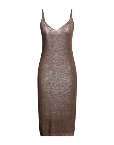 Vicolo Woman Midi Dress Brown Size Onesize Linen, Viscose