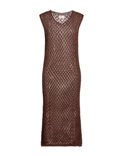 Vicolo Woman Midi Dress Chocolate Brown Size Onesize Viscose, Lurex
