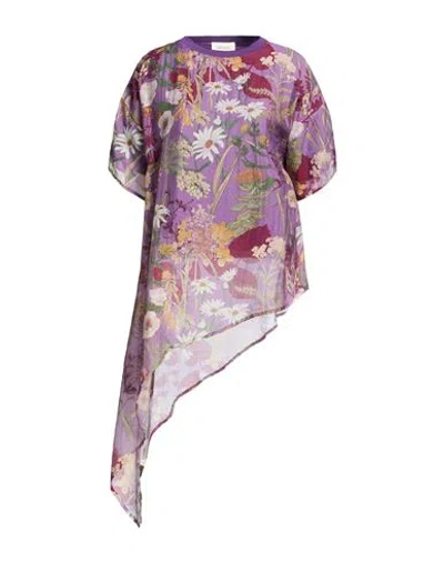Vicolo Woman Midi Dress Purple Size Onesize Lyocell, Polyamide In Animal Print