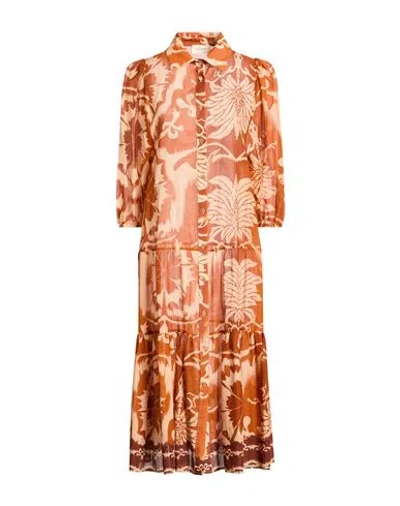 Vicolo Woman Midi Dress Rust Size S Cotton In Brown