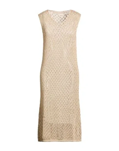Vicolo Woman Midi Dress Sand Size Onesize Viscose, Lurex In Brown