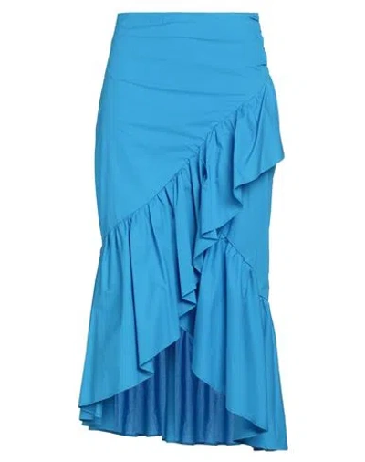 Vicolo Woman Midi Skirt Azure Size M Cotton In Blue