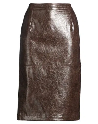 Vicolo Woman Midi Skirt Dark Brown Size S Polyester, Polyurethane