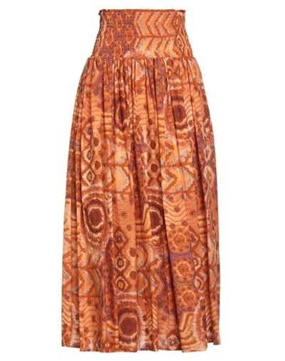 Vicolo Woman Midi Skirt Orange Size M Cotton In Multi