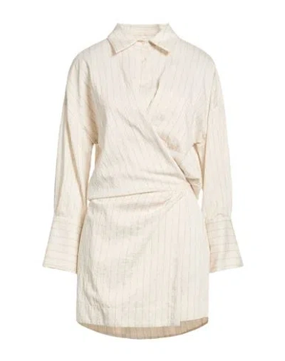 Vicolo Woman Mini Dress Beige Size S Viscose, Polyamide, Linen, Polyester In White