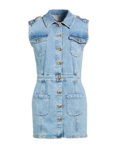 Vicolo Woman Mini Dress Blue Size L Cotton, Lyocell, Organic Cotton, Lycra