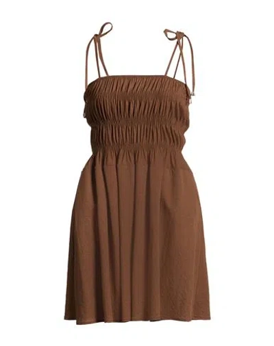 Vicolo Woman Mini Dress Brown Size M Viscose, Polyamide