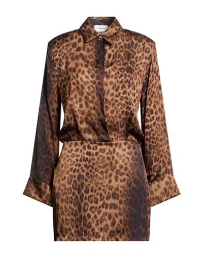 Vicolo Woman Mini Dress Camel Size S Viscose In Animal Print