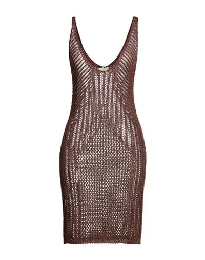 Vicolo Woman Mini Dress Chocolate Brown Size Onesize Viscose, Lurex