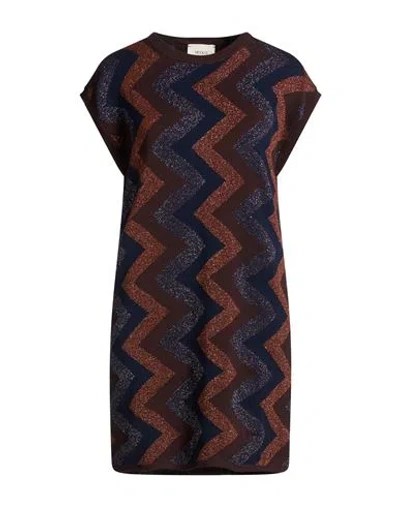 Vicolo Woman Mini Dress Dark Brown Size Onesize Viscose, Polyester, Metallic Polyester, Polyamide In Multi