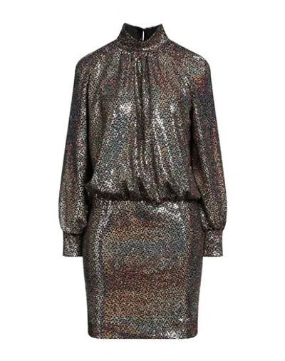 Vicolo Woman Mini Dress Gold Size M Nylon, Metallic Polyester, Elastane