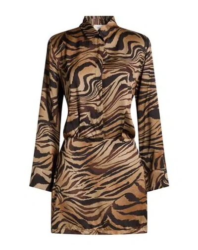 Vicolo Woman Mini Dress Khaki Size M Viscose In Brown