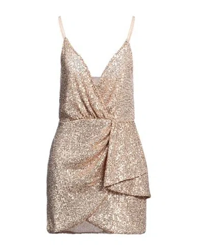 Vicolo Woman Mini Dress Sand Size M Polyester, Elastane In Gold