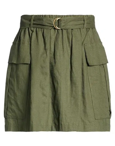 Vicolo Woman Mini Skirt Military Green Size L Linen, Viscose