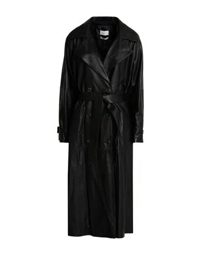 Vicolo Woman Overcoat & Trench Coat Black Size S Leather