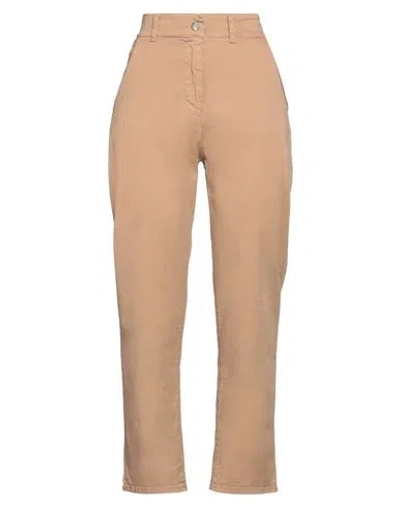 Vicolo Woman Pants Camel Size L Cotton, Elastane In Beige