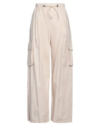 Vicolo Woman Pants Ivory Size L Cotton, Polyamide, Elastane In White