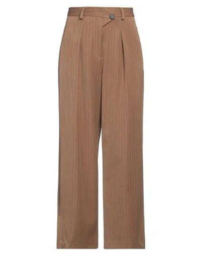 Vicolo Woman Pants Khaki Size L Polyester, Viscose, Elastane