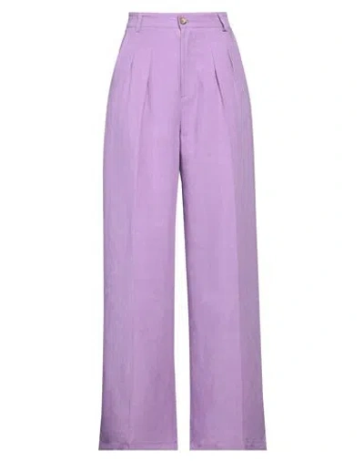 Vicolo Woman Pants Light Purple Size M Viscose, Linen