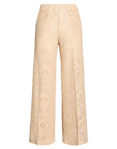 Vicolo Woman Pants Sand Size M Cotton In Multi