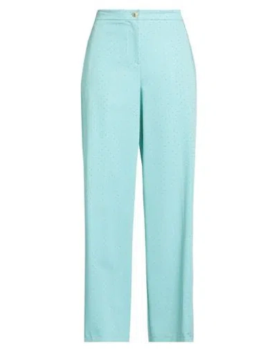 Vicolo Woman Pants Turquoise Size L Polyester, Viscose, Elastane In Blue