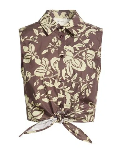 Vicolo Woman Shirt Dark Brown Size M Cotton