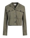 Vicolo Woman Shirt Military Green Size M Cotton, Elastane