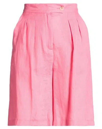 Vicolo Woman Shorts & Bermuda Shorts Fuchsia Size M Linen In Pink