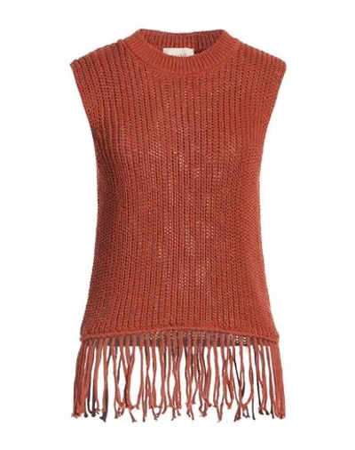 Vicolo Woman Sweater Rust Size Onesize Cotton, Polyester In Brown