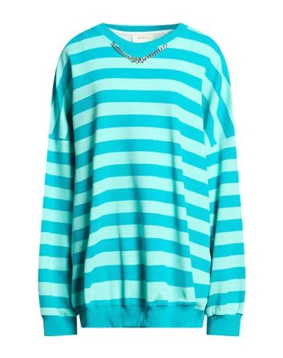 Vicolo Woman Sweatshirt Turquoise Size Onesize Cotton, Polyester, Elastane In Blue