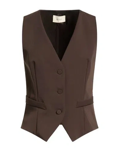 Vicolo Woman Tailored Vest Dark Brown Size S Polyester, Viscose, Elastane
