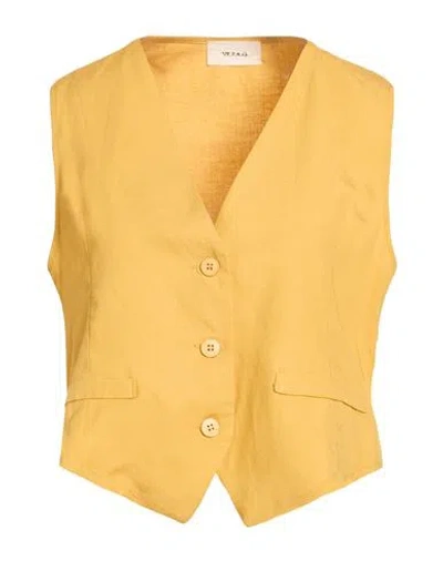 Vicolo Woman Tailored Vest Marigold Size L Viscose, Linen In Yellow