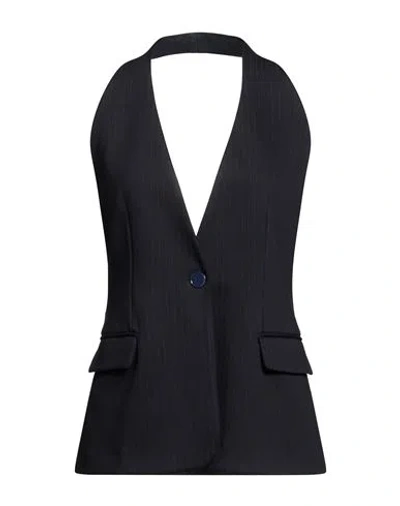 Vicolo Woman Tailored Vest Midnight Blue Size L Viscose, Polyamide, Polyester, Elastane In Black