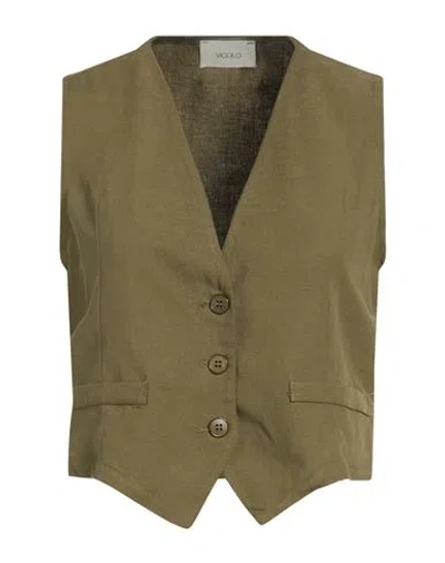 Vicolo Woman Tailored Vest Military Green Size L Viscose, Linen
