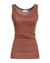 VICOLO VICOLO WOMAN TANK TOP BROWN SIZE M VISCOSE, POLYESTER, POLYAMIDE, ELASTANE