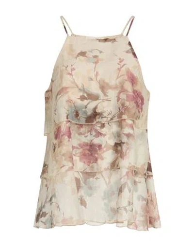 Vicolo Woman Top Beige Size M Linen In Brown