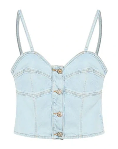 Vicolo Woman Top Blue Size L Cotton, Lyocell, Organic Cotton, Lycra