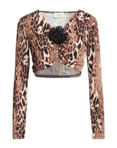 Vicolo Woman Top Brown Size M Polyester, Elastane