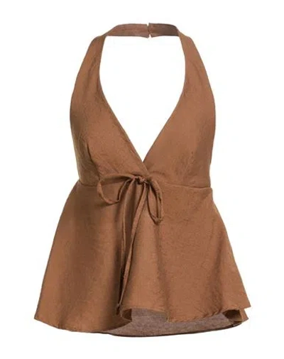 Vicolo Woman Top Brown Size M Viscose, Linen, Polyamide